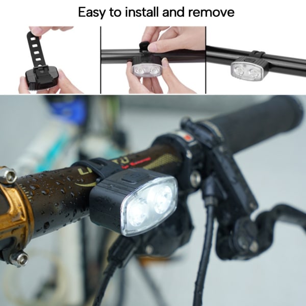 Cykelljus fram och bak USB uppladdningsbara cykelljus IPX4 vattentät cykelstrålkastare - lätt att installera för cykling White