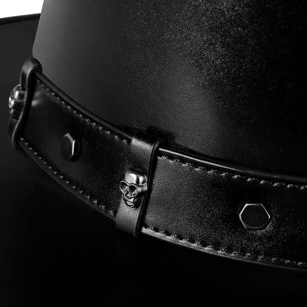 Steampunk Pestedoktorhat PU Læder Sort Flad Top Hat til Halloween Cosplay