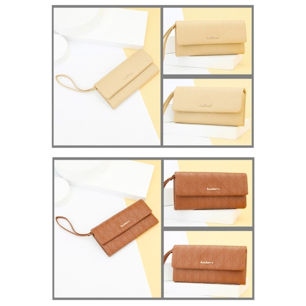 Snygg vadderad mjukt läder lång plånbok för kvinnor Clutch med myntpåse Black