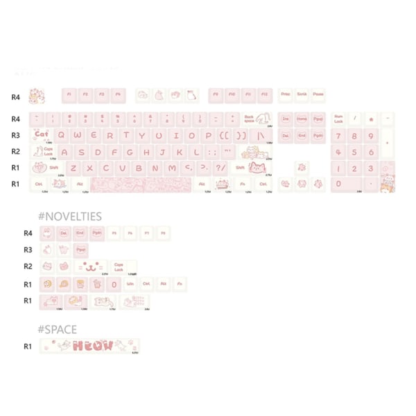 PBT Keycaps Cartoon Pink Cat XDA Höjd 133st Full Set Femsidig Thermal Sublimation Keycap för mekaniskt tangentbord
