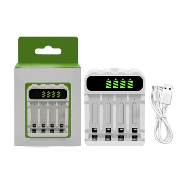 Bærbar fire-slots Type C opladningsbase til NiMH 2A 3A batterier LCD-display