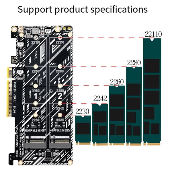 M.2 NVME - PCIE-sovitinkortti, tukee kokoja 2230/2242/2260/2280