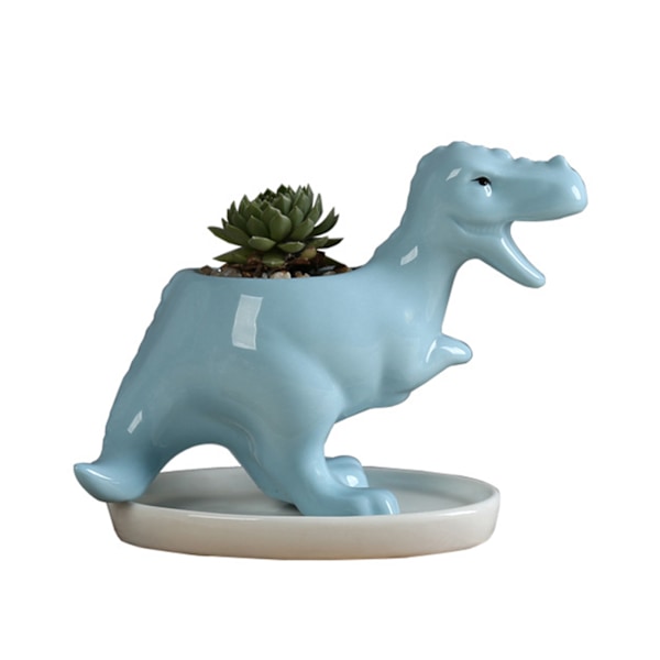 Sød dinosaur sukkulent pottepotte med dræningsbakke Keramisk kaktusblomstbeholder til dyr Bonsaiholder