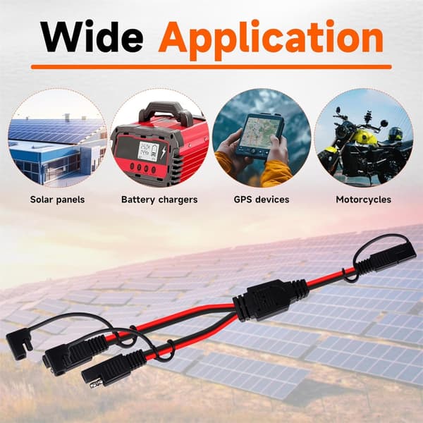 SAE Strømdeler 2-Pin Y-Kabel 30cm 14AWG Solcellepanel Ladekabler