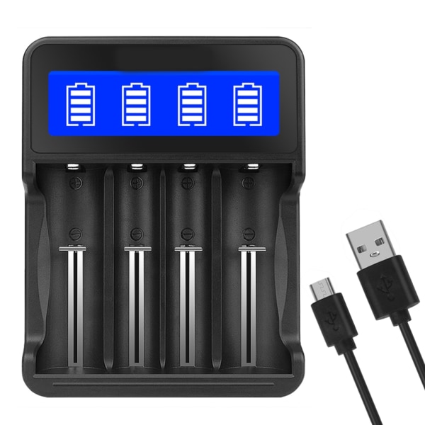 USB 4 spor LED-batterilader for 18650 26650 16340 14500 10440 18500 NiMh