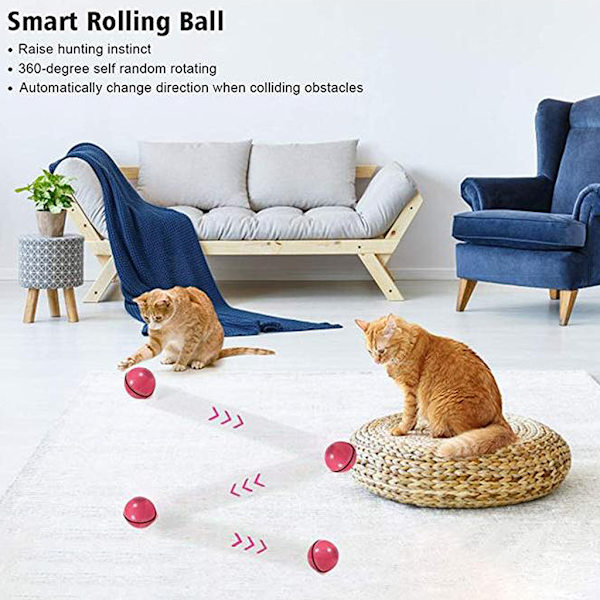 Cats Toy Elektriska bollar med LED-ljus Automatisk interaktiv USB laddning Slumpmässig rörlig leksak för inomhuskatter Kattunge White