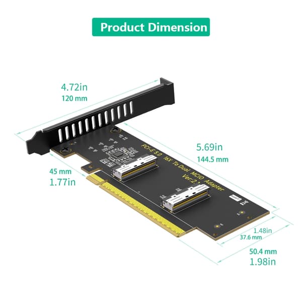 Plug and Play Dobbelt MCIOs 8I til PCIe 5.0 X16 Stigekort til Flere OS