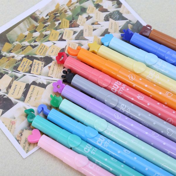 3st skolmaterial för kreativa söta färgglada Kawaii-stämpelmarkörer