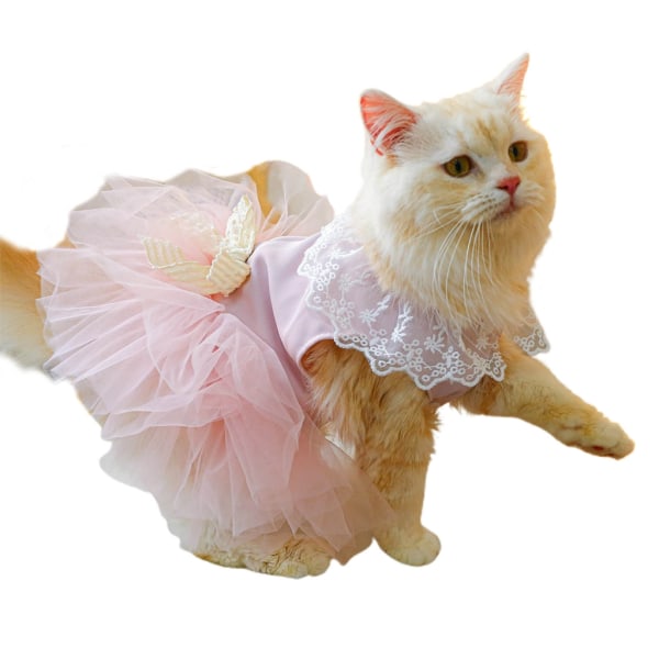 Hund bröllopsklänningar Katt prinsessa kostym Söt festklänning med spetskrage Step-on kläder Festdräkt för husdjur XL