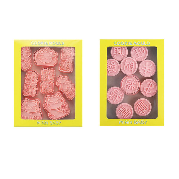 Lucky Cats Myntformede kjeksformer PP Materiale Push-type Frosting Cookie Mold