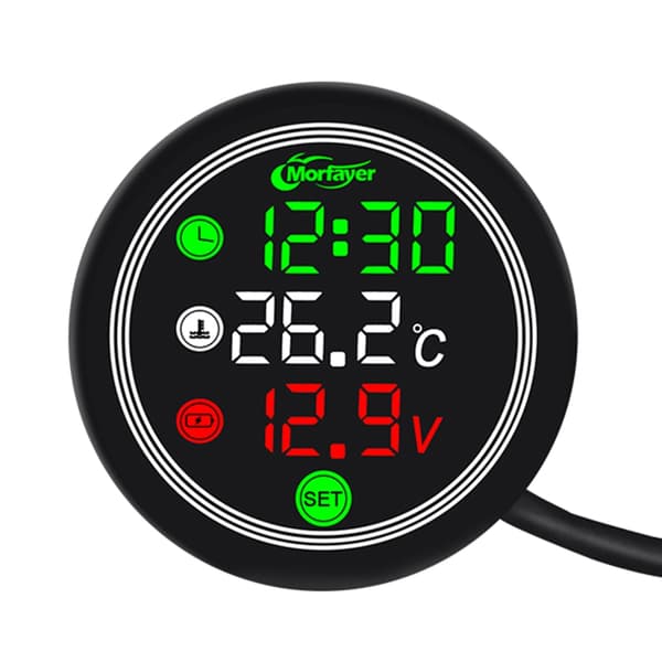 4 in 1 Timer Time Termometer Voltmeter Universal för 12V motorcykel motorcykel