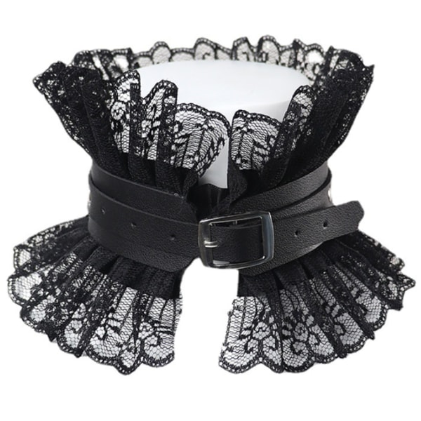 Kvinnor Vintage falsk krage gotisk svart konstläder volang blommig spets Choker halsband viktoriansk Lolita Neck Ruff