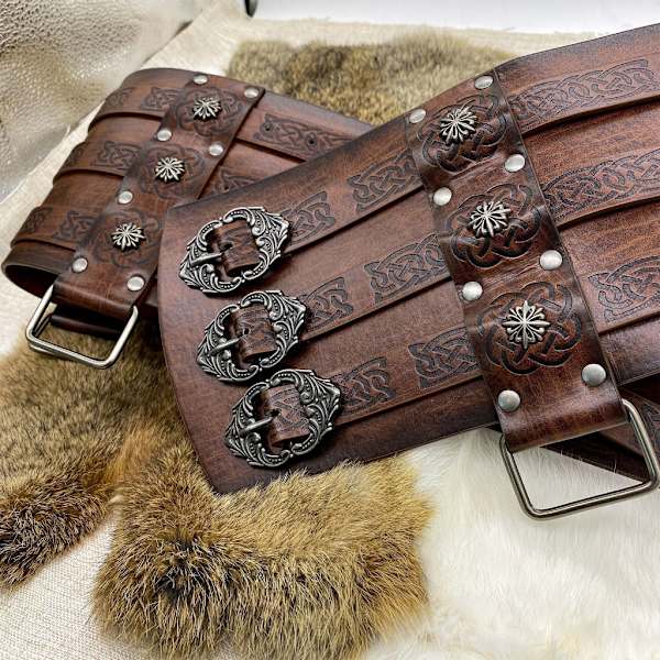 Vikingpräglad brett bälte nordisk konstläder rustning bälte Halloween kostym Brown