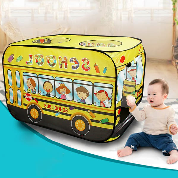 Barn Skolbuss Popup Tält Barn Lekhus Utomhus Vikbart Speltält