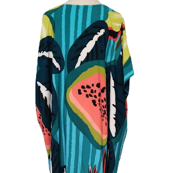 Kvinder Strand Boho Blade Print Lang Bikini Cover Up Batwing Ærme Dragt Coverup V-Hals Tyrkisk Kaftan Oversized Maxi Kjole