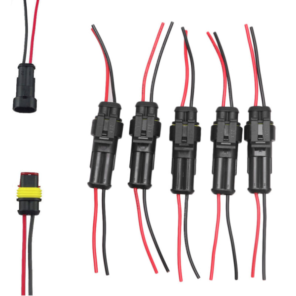 5 X 2 Pin Way Bil Auto Vattentät Elektrisk Anslutning Plug Socket Wire Kit Ny