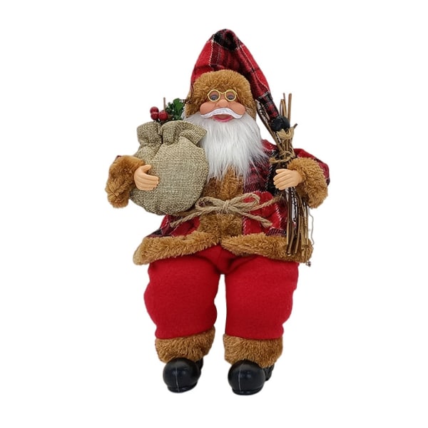 14'' Sittande jultomtefigurer Julfigurdekorationer Hängande julgransprydnader Tomte för docka Leksak Samlarstatyer