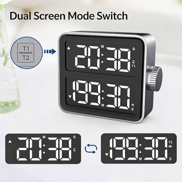 Moderne digital tidtaker med dobbel skjerm LED-display for baking, trening, studier