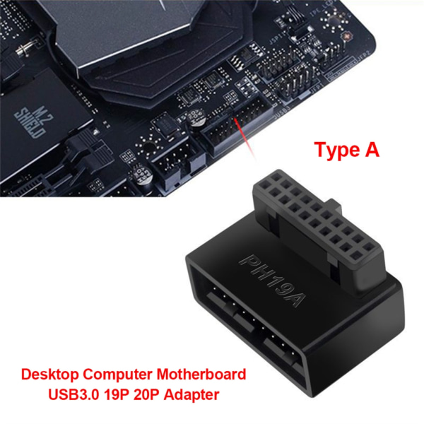 Rättvinklad USB 3.0 20-stifts förlängningsadapter Desktopmoderkort 90 graders vinklad USB 3.0 19-stifts moderkortshuvud AB
