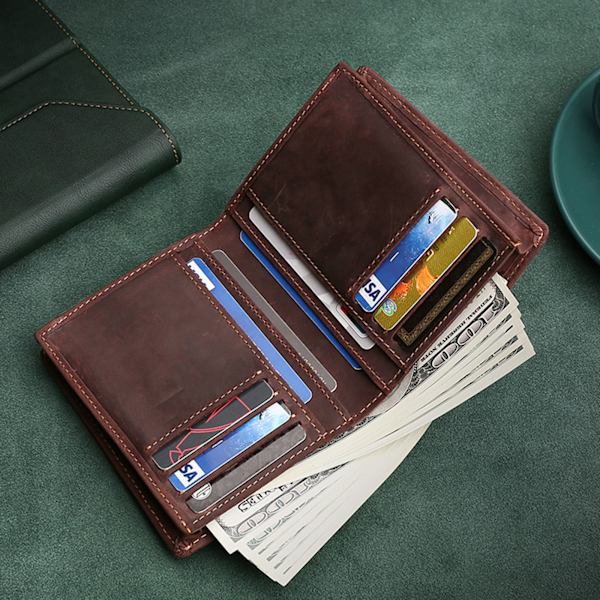 Herrplånbok i äkta läder RFID-blockerande tvåfaldigt snygg myntficka med dragkedja Brown 2