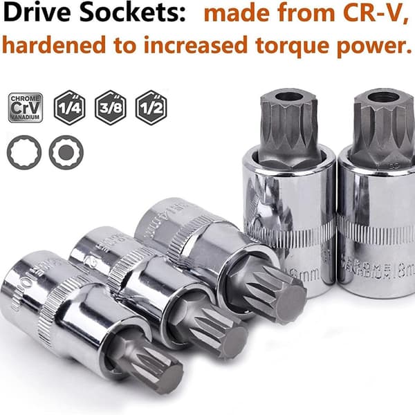Socketadapter 10 stk. 12-punkts trippel firkant spline bit socket sett for bil