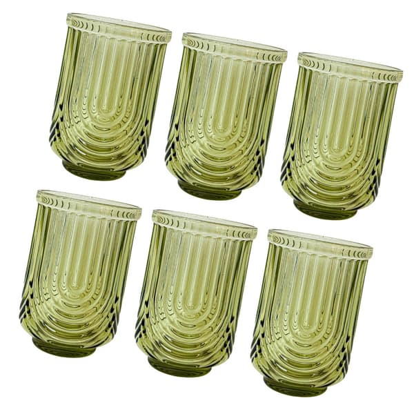 Förpackning med 6 gröna dricksglas i räfflat glas med bekvämt grepp
