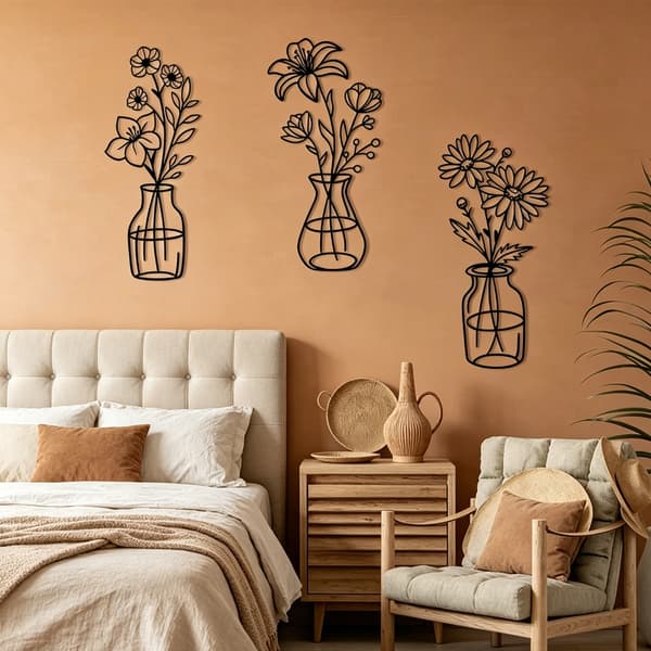 Rustik bondegårdsindretning Minimalistisk blomstervægdekoration Metalblomstervægkunst