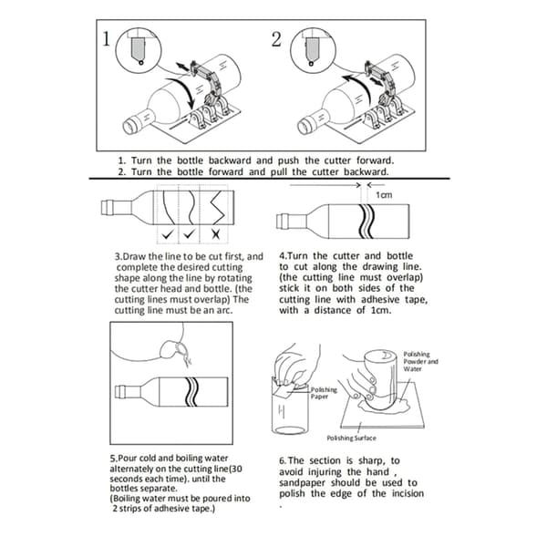 DIY-pullonleikkaustyökalusarjat eri kulmien kaarille lasipullonleikkurit
