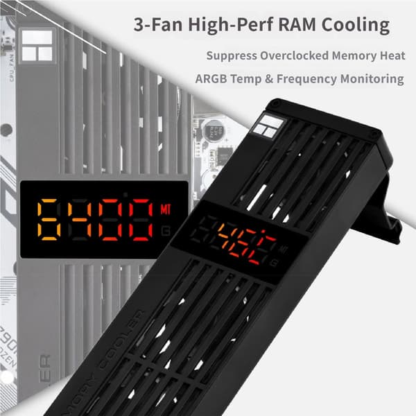 3 blæser RAM-kølere med temperaturmonitorering i realtid til gaming-pc