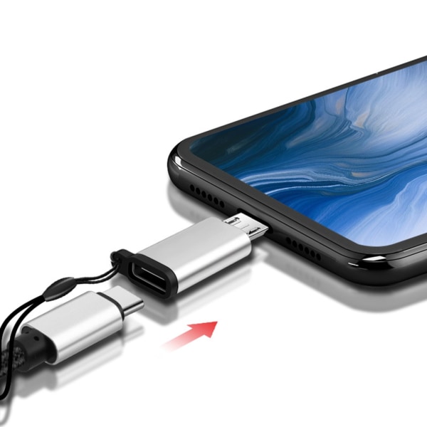 USB C till mikro- USB adapterkontakt med snodd för mobiltelefon och mikroenhetsomvandlare Support Laddning och datasynkronisering Black