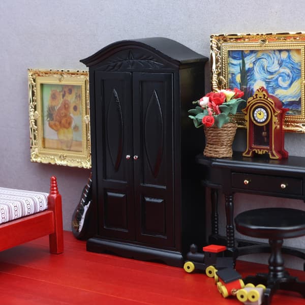 1/12 Sort Garderobeskab Model Dukkehus Miniature Skab Scene Display Møbler