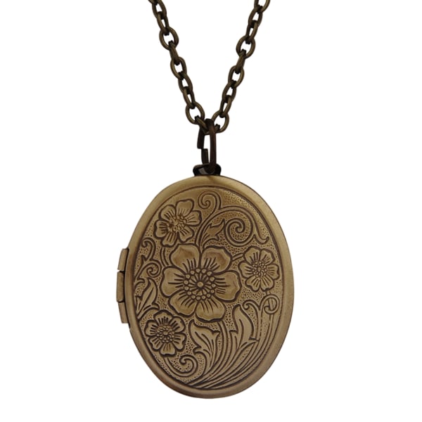 Graverat Blommönster Medaljong Halsband Oval Form Nyckelbenskedja Foto Box Halsband Smycken Present för kvinnor Tjej Tonåring