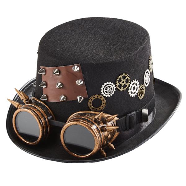 Vintage nitte gearkæde tophat Victorian sort jazzhat Steampunk hat med beskyttelsesbriller tophat til fest karneval rekvisitter