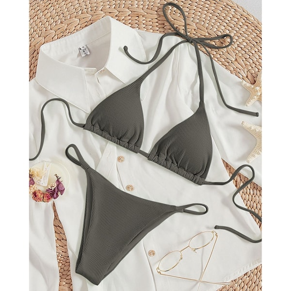Dames Badetøj Sæt String Bikini Top og Justerbar Side Bund Red M