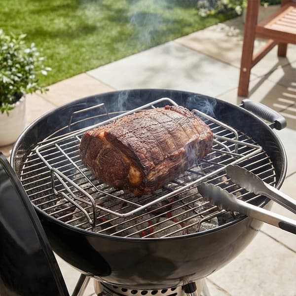 V-stil kalkunstativ i rustfritt stål, multifunksjonelt røykeribbestativ for BBQ