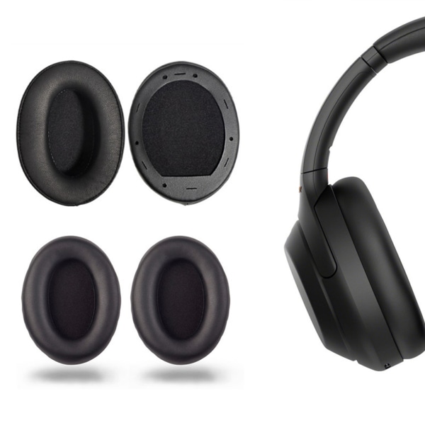 Öronkuddar i läder Kudde Öronkuddar Cover Hörselkåpor Ersättning för So-ny WH-1000XM3 Headset Protein Skin Black