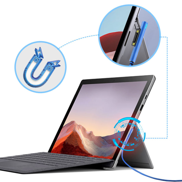 Typ-C Power Charger Pd Snabbladdningskabel för Microsoft- Surface Pro 3 4 5 6 7 Blue