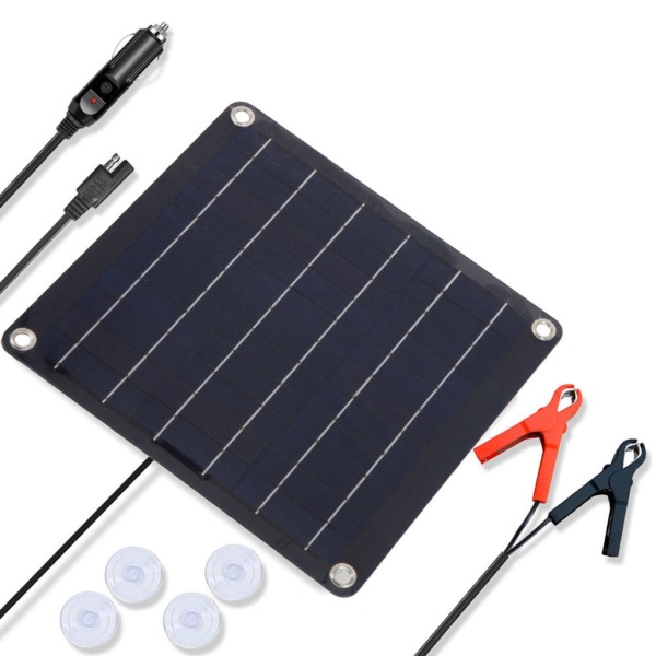 Uppgraderad 10W solcellsbatteri underhållsladdare 12V bärbar vattentät solpanel underhållsladdningssats för bil null - A