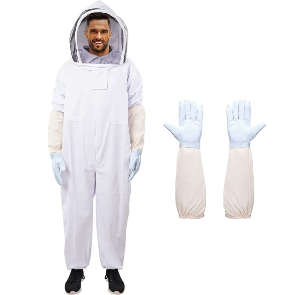 Bee Outfit Professional aikuisille L/XL/XXL Yksiosainen mehiläishoitopuku hansikkaalla