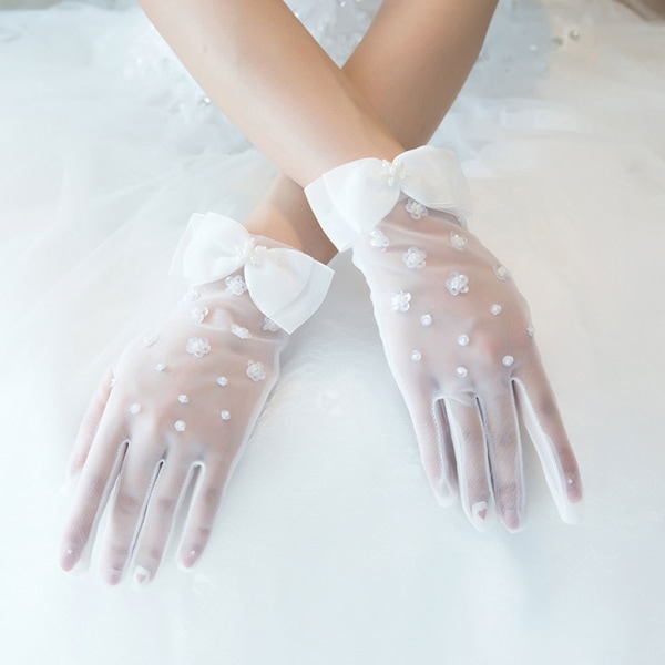 Dampaljetter Mesh Eleganta sommarprinsessan Pearl Bowknot vantar för bröllopsmiddagsfest Pageant Kostymfavoriter