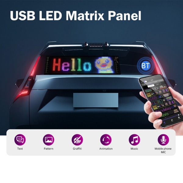 Flexibel LED-pixelpanelsskärm Rullande text med Bluetooth-kompatibel anslutning Passar för anpassade meddelanden 7x17cm