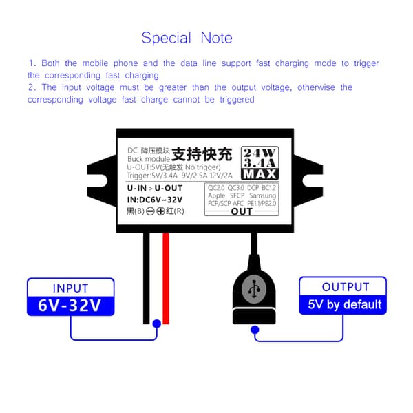 for DC6V~32V til 5V~12V Strømadapter til Bil USB Strømkonverter Modul