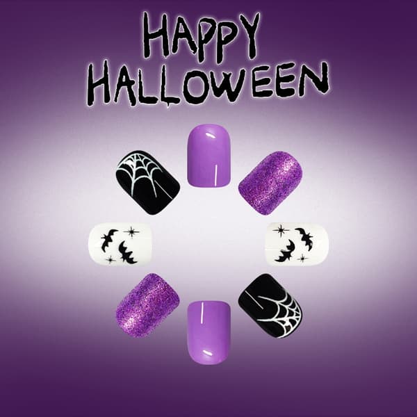 Gør-det-selv Halloween Press On Manicure Sæt, Lilla Accent Web Stil