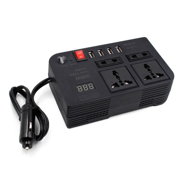 Bilväxelriktare 300W DC12V till AC 220V LED-displayuttag Power med 4 USB laddare Snabbladdning