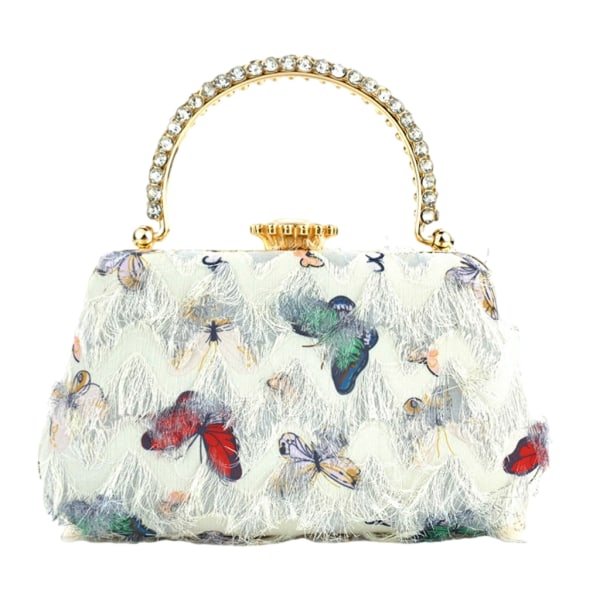 Glittrande Rhinestones Evening Handväska Handväska Butterfly Tofsar Crossbody Bag Colorful