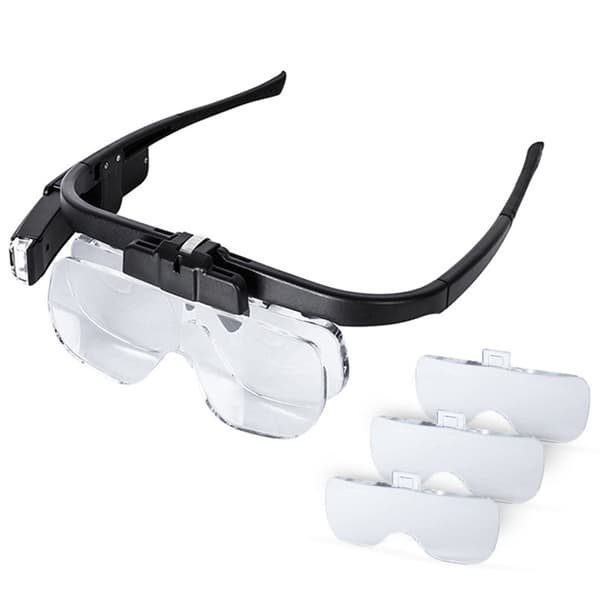 LED Opplyst Hodebøyle Forstørrelsesglass Visir Håndfri Forstørrelseslupe 6 Linser