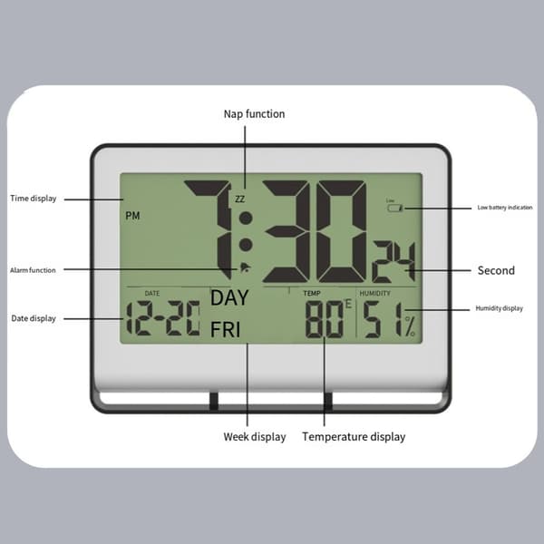 Elektronisk Vækkeur Stort LCD Display med Temperatur Hygrometer Baggrundsbelysning