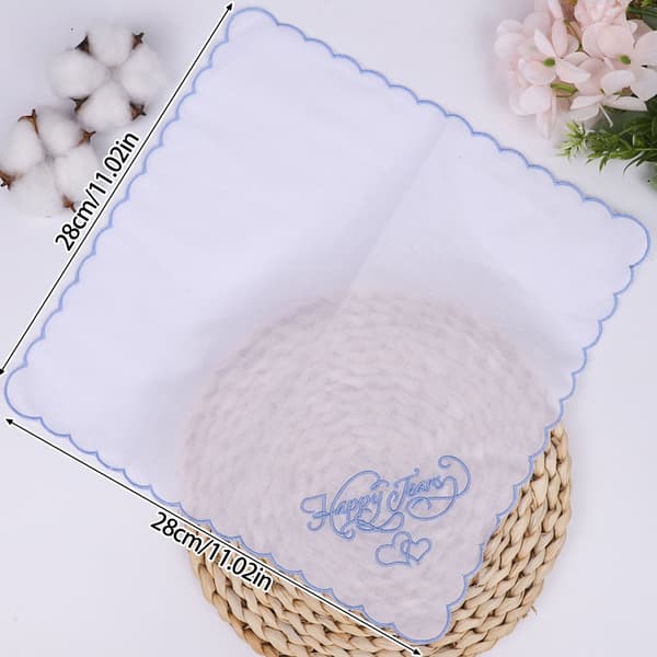 Elegant bomulls näsduk med broderi av glädjetårar, bröllopsminne