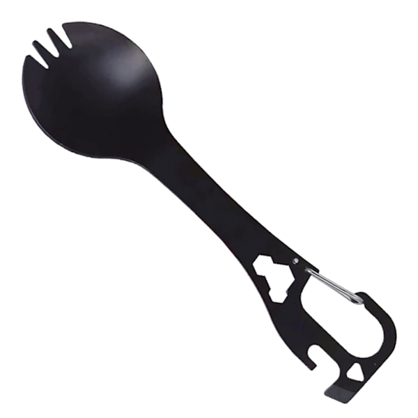 5 i 1 Rostfritt Stål Spork Camping Redskap med Sked Gaffel Flasköppnare Black