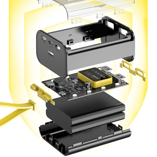 3x18650 Power Bank-skal Snabbladdning Cover Mobil Power Bank- case DIY-plastskal med LED-ljushandrem